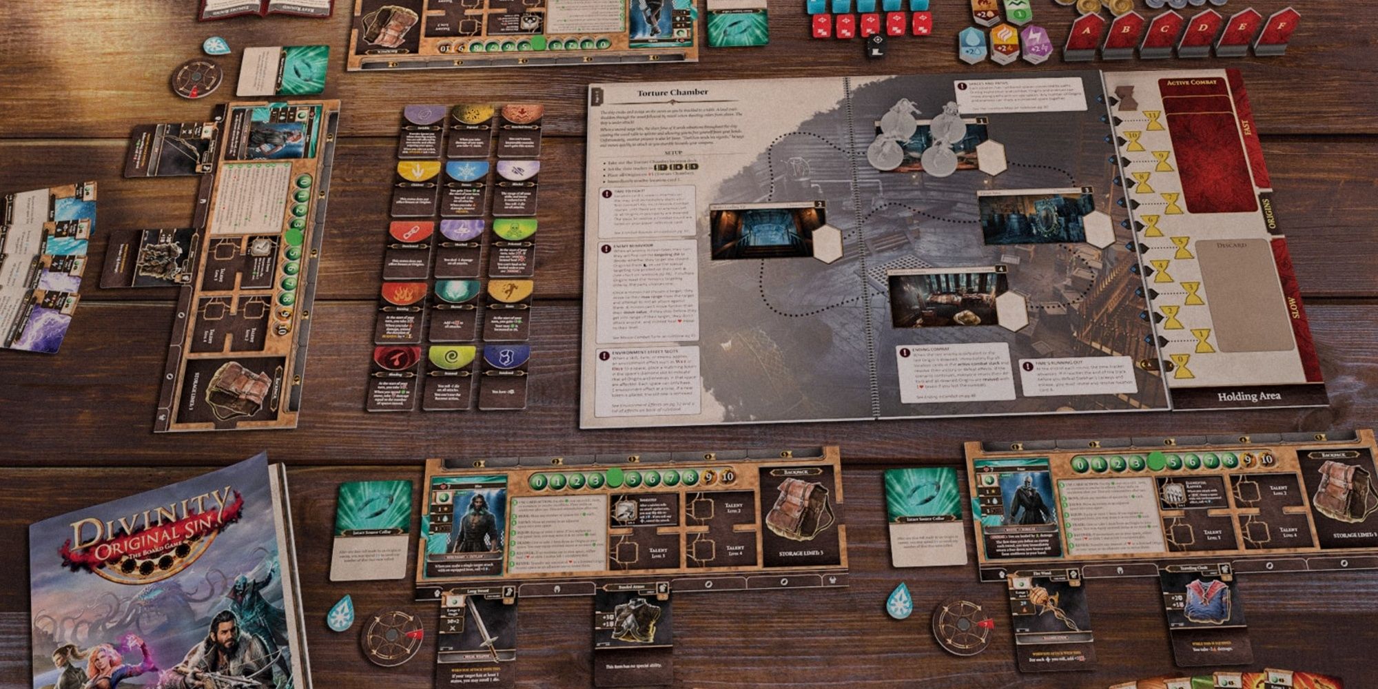 a fully setup game of the divinity board game