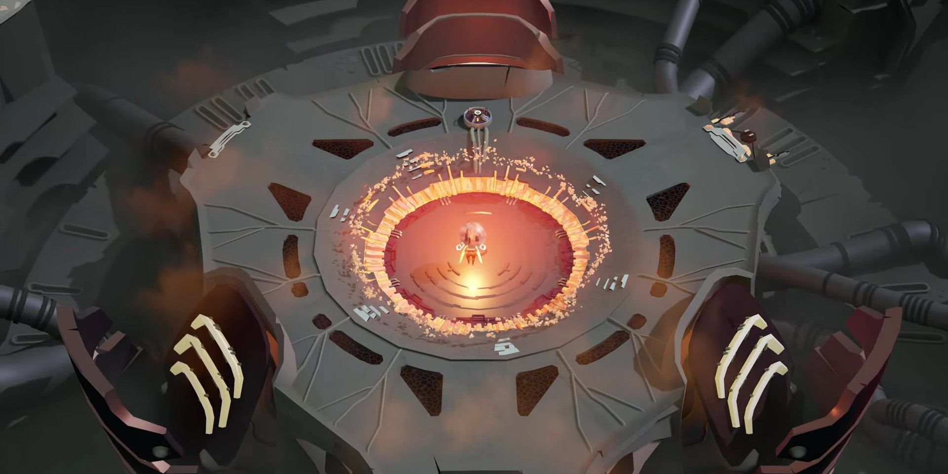cocoon screenshot of the main character carrying an orb with artifacts surrounding them