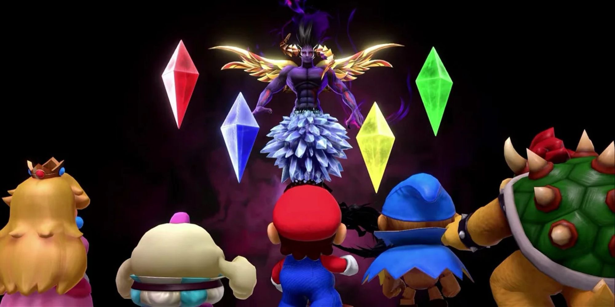culex 3d from super mario rpg in front of geno peach mallow bowser and mario