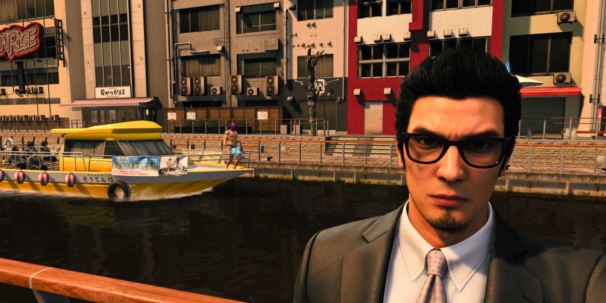 like a dragon gaiden photograph the boat guy request kiryu taking a selfie in front of the man on the boat