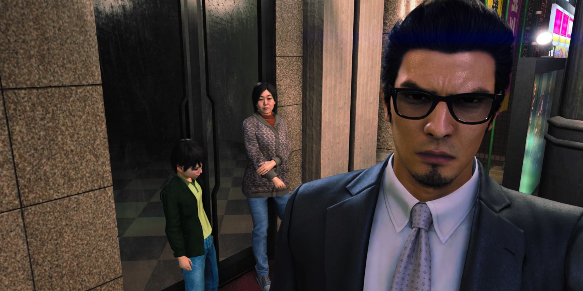 like a dragon gaiden where is my child kiryu taking a picture with the lost boy and his mother