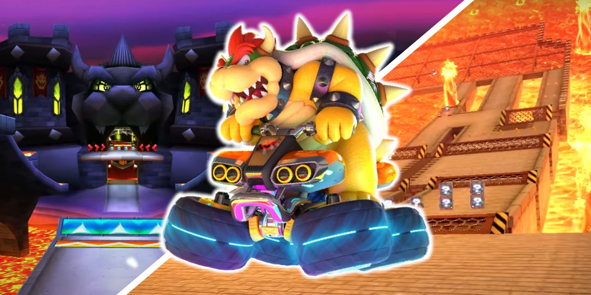 mario kart every version of boowser s castle ranked split image of 3ds bower s castle and bowser s castle 3 from the mario kart 8 deluxe booster course pass