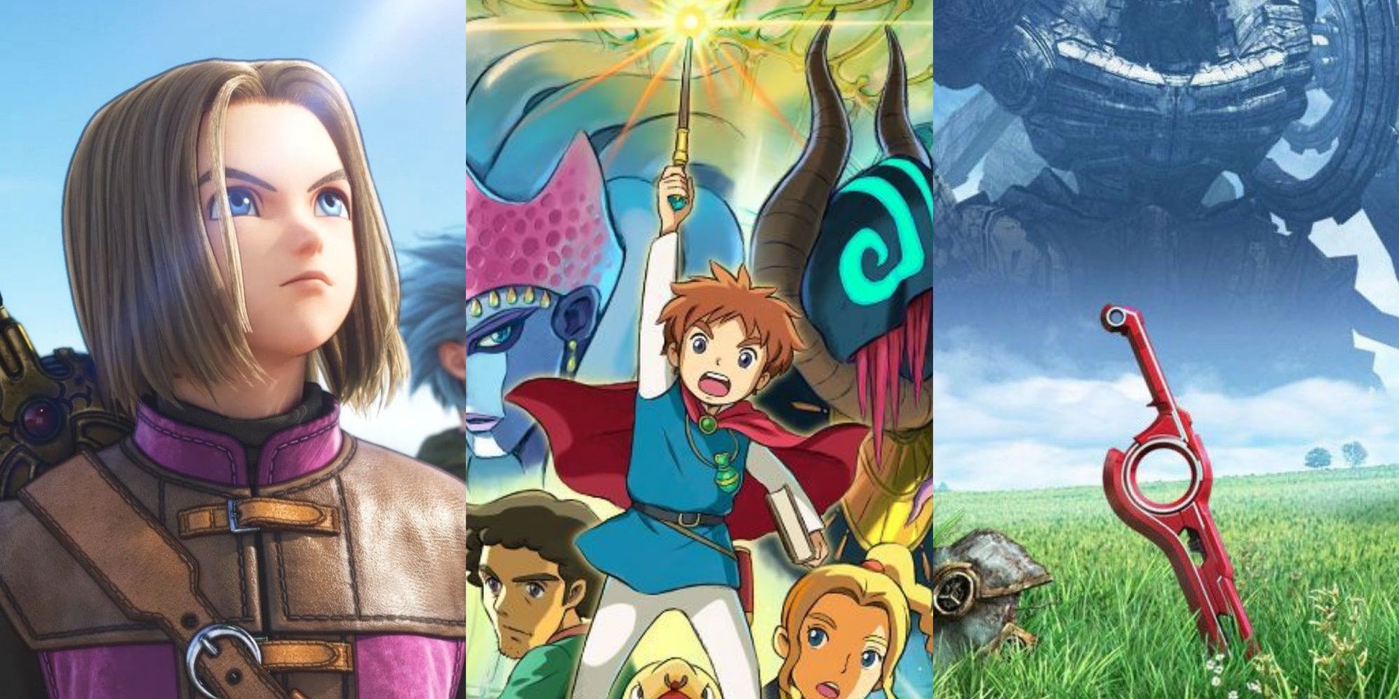 split images of luminary in dragon quest 11 s oliver in ni no kuni and the monado in xenoblade chronicles definitive edition