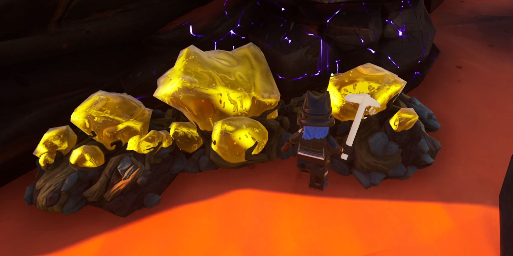 a character mining rough amber in lego fortnite