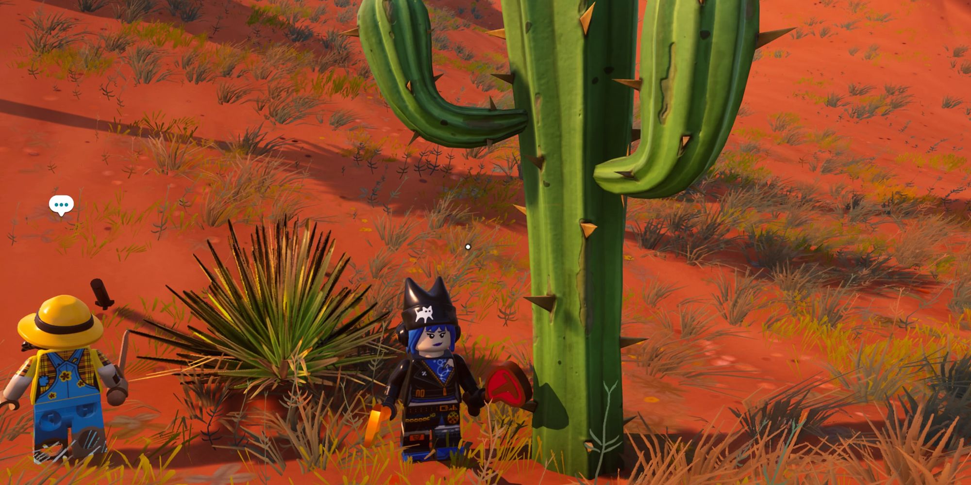 a player and an npc beside a cactus in lego fortnite