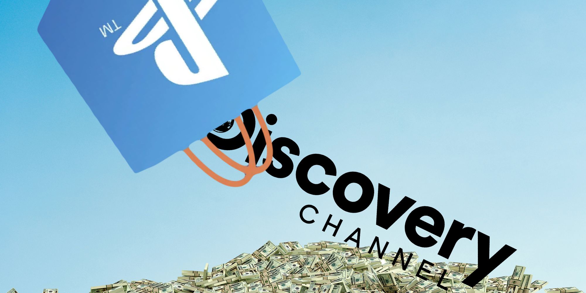 emptying the ps store of the discovery logo into a pile of money