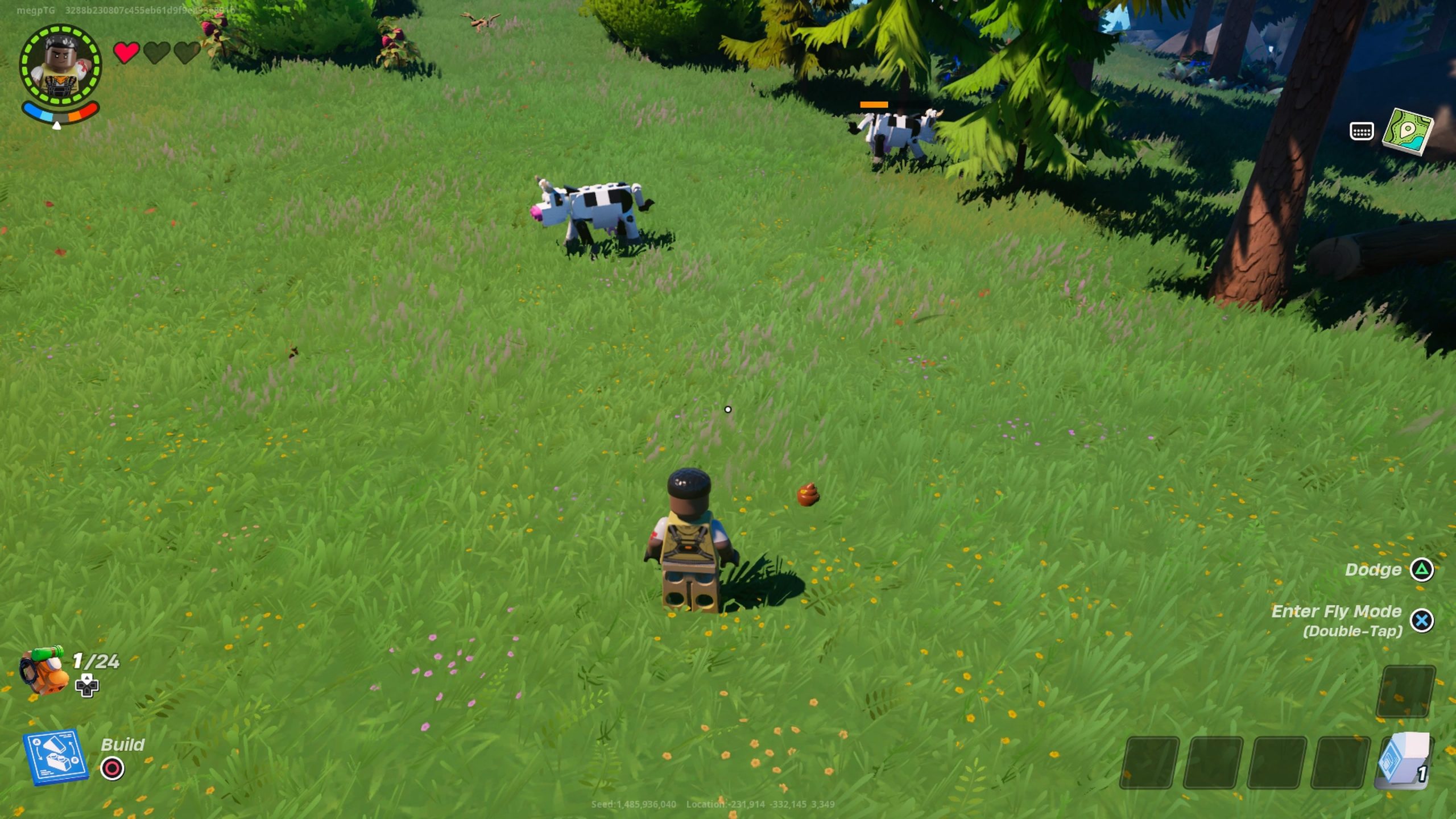 someone beside some fertilizer near a cow in lego fortnite scaled