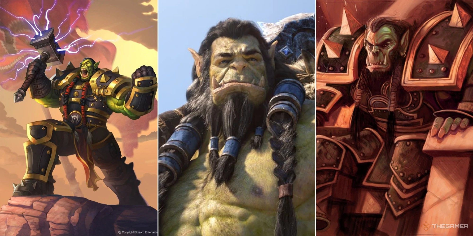 world of warcraft collage showing thrall in his beggnings reitred and as warchief